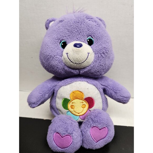 Care Bears Plush Harmony Bear Purple Stuffed Bear 8" Smiling Flower By Hasbro - Picture 1 of 9